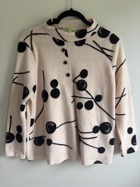 Trina Turk Cream Cardigan with Black Botanical Motif